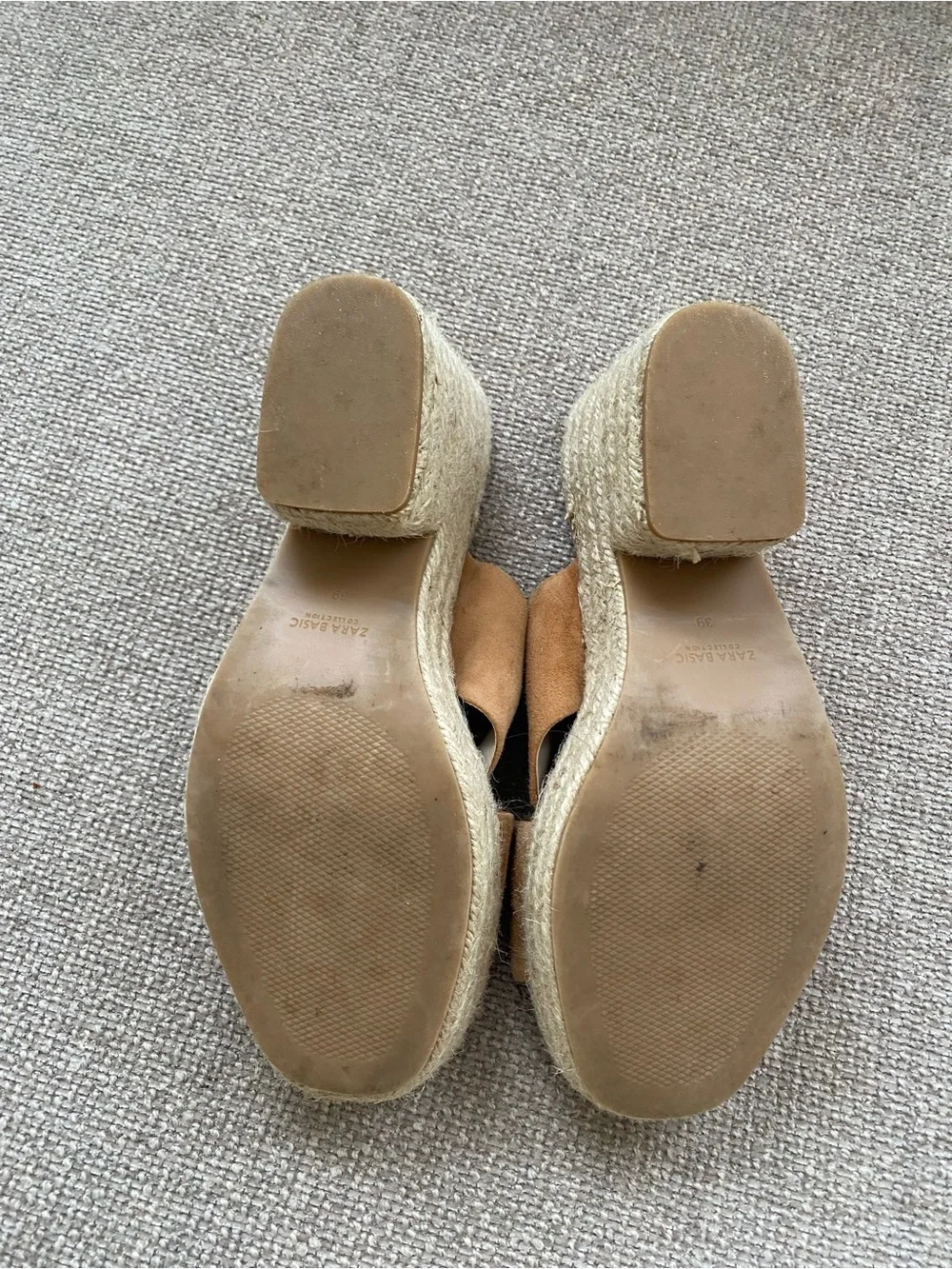 Zara Camel Suede Crossband Espadrille Wedge Slides